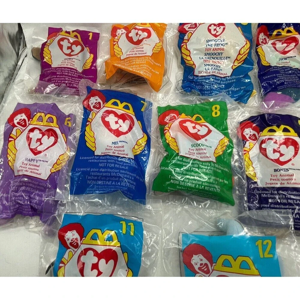 1998 Ty Teenie Beanie Babies Mcdonalds Happy Meal Toys Complete Set 1-12 New